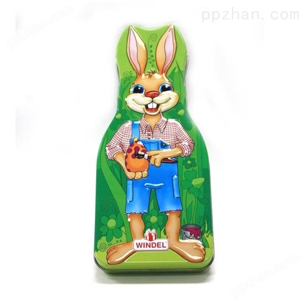 铁罐厂家定制复活节兔子造型巧克力铁盒