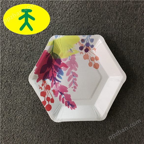 六边形花卉纸盘餐盘纸碟蛋糕盘