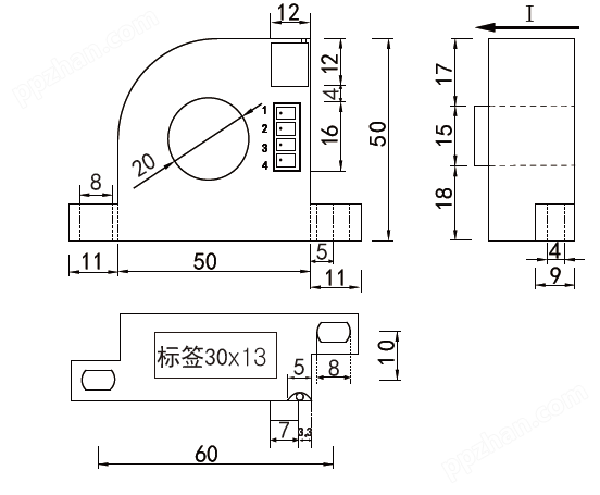 单相交流电流传感器-B5结构尺寸图