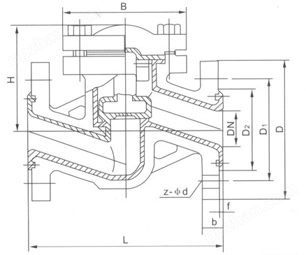 H41J-10衬胶升降式止回阀主要外形和连接尺寸图