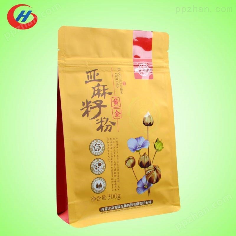广东厂家八边封粉末食品包装袋休闲零食食品包装袋亚麻籽粉UV工艺自封自立食品包装袋